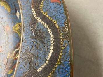 A large Chinese cloisonn&eacute; basin with a qilin, phoenixes and dragons, Republic